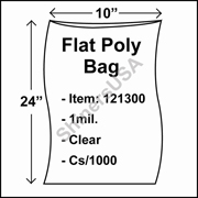 1 mil Flat Plastic Poly Bag 10" x 24" Clear cs/1000