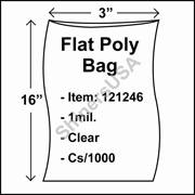 1 mil Flat Plastic Poly Bag 3" x 16" Clear cs/1000