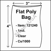 1 mil Flat Plastic Poly Bag 3" x 4" Clear cs/1000