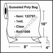 1-mil Gusseted Poly Bag 8" x 4" x 18" Clear - RL/1000