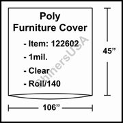 1 mil Poly Plastic Furniture Covers 106" x 45" Clear - RL/140