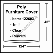 1 mil Poly Plastic Furniture Covers 124" x 45" Clear - RL/125