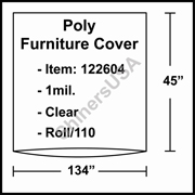 1 mil Poly Plastic Furniture Covers 134" x 45" Clear - RL/110