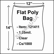 1.25 mil Flat Plastic Poly Bag 12" x 14" Clear cs/1000