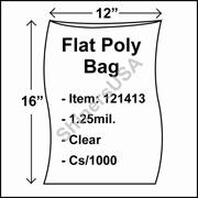 1.25 mil Flat Plastic Poly Bag 12" x 16" Clear cs/1000