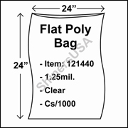 1.25 mil Flat Plastic Poly Bag 24" x 24" Clear cs/1000