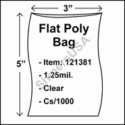 1.25 mil Flat Plastic Poly Bag 3" x 5" Clear cs/1000