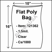 1.5 mil Flat Plastic Poly Bag 10" x 16" Clear cs/1000