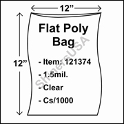 1.5 mil Flat Plastic Poly Bag 12" x 12" Clear cs/1000