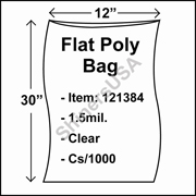 1.5 mil Flat Plastic Poly Bag 12" x 30" Clear cs/1000