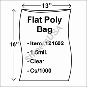 1.5 mil Flat Plastic Poly Bag 13" x 16" Clear cs/1000