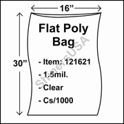 1.5 mil Flat Plastic Poly Bag 16" x 30" Clear cs/1000