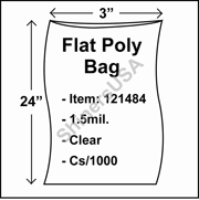 1.5 mil Flat Plastic Poly Bag 3" x 24" Clear cs/1000