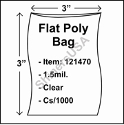 1.5 mil Flat Plastic Poly Bag 3" x 3" Clear cs/1000