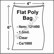 1.5 mil Flat Plastic Poly Bag 4" x 6" Clear cs/1000