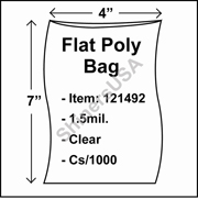 1.5 mil Flat Plastic Poly Bag 4" x 7" Clear cs/1000