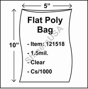 1.5 mil Flat Plastic Poly Bag 5" x 10" Clear cs/1000