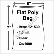 1.5 mil Flat Plastic Poly Bag 6" x 7" Clear cs/1000