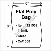 1.5 mil Flat Plastic Poly Bag 6" x 8" Clear cs/1000