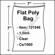 1.5 mil Flat Plastic Poly Bag 7" x 7" Clear cs/1000