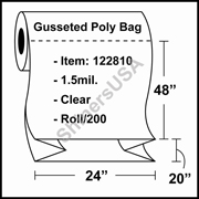 1.5-mil Gusseted Poly Bag 24" x 20" x 48" Clear - RL/200