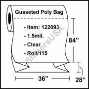 1.5-mil Gusseted Poly Bag 36" x 28" x 84" Clear - RL/115