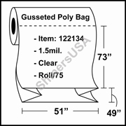 1.5-mil Gusseted Poly Bag 51" x 49" x 73" Clear - RL/75