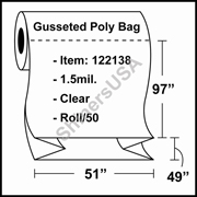 1.5-mil Gusseted Poly Bag 51" x 49" x 97" Clear - RL/50