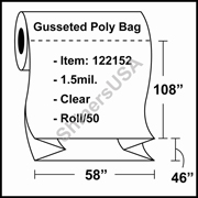 1.5-mil Gusseted Poly Bag 58" x 46" x 108" Clear - RL/50