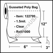 1.5-mil Gusseted Poly Bag 6" x 3" x 12" Clear - RL/1000