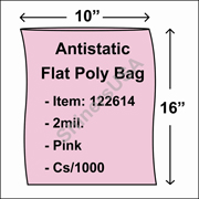 2 mil Antistatic Flat Poly Bag 10" x 16" Pink cs/1000