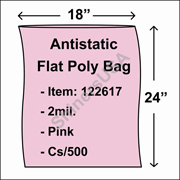 2 mil Antistatic Flat Poly Bag 18" x 24" Pink cs/500