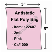 2 mil Antistatic Flat Poly Bag 3" x 5" Pink cs/1000