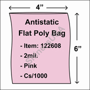 2 mil Antistatic Flat Poly Bag 4" x 6" Pink cs/1000