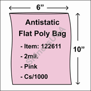 2 mil Antistatic Flat Poly Bag 6" x 10" Pink cs/1000