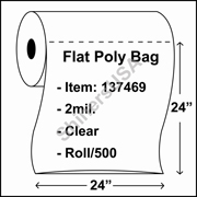 2 mil Flat Plastic Poly Bag  24" X 24"Clear - RL/500