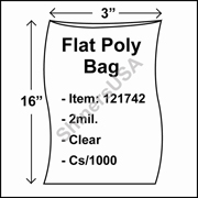 2 mil Flat Plastic Poly Bag 3" x 16" Clear cs/1000