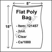 2 mil Flat Plastic Poly Bag 8" x 18" Clear cs/1000