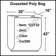 2 mil Gusseted Plastic Poly Bag 20" x 16" x 42" Clear cs/200