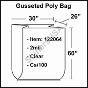 2 mil Gusseted Plastic Poly Bag 30" x 26" x 60" Clear cs/100