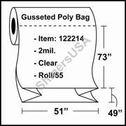 2 mil Gusseted Plastic Poly Bag 51" x 49" x 73" Clear - RL/55