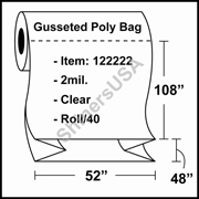 2 mil Gusseted Plastic Poly Bag 52" x 48" x 108" Clear - RL/40