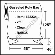 2 mil Gusseted Plastic Poly Bag 58" x 46" x 125" Clear - RL/35
