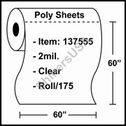 2 mil Poly Plastic Pallet Top Sheets 60" x 60" Clear RL/175