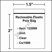 2 mil Reclosable Plastic Poly Bag 1.5" x 2" Clear cs/1000