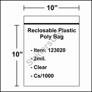 2 mil Reclosable Plastic Poly Bag 10" x 10" Clear cs/1000