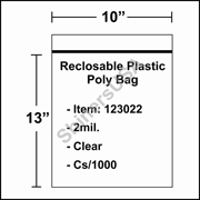 2 mil Reclosable Plastic Poly Bag 10" x 13" Clear cs/1000