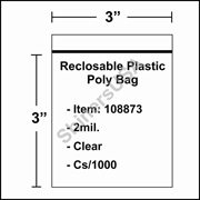 2 mil Reclosable Plastic Poly Bag 3" x 3" Clear cs/1000