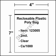 2 mil Reclosable Plastic Poly Bag 4" x 7" Clear cs/1000
