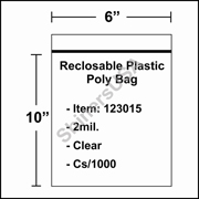 2 mil Reclosable Plastic Poly Bag 6" x 10" Clear cs/1000